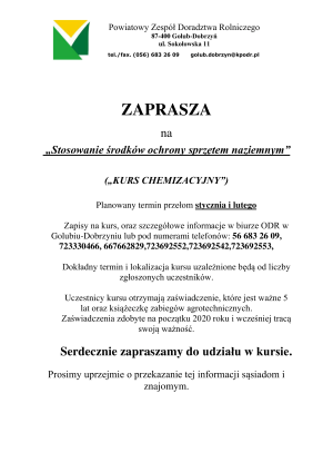 Kurs chemizacyjne - zaproszenie