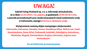 Informacja o przerwie w dostawie wody