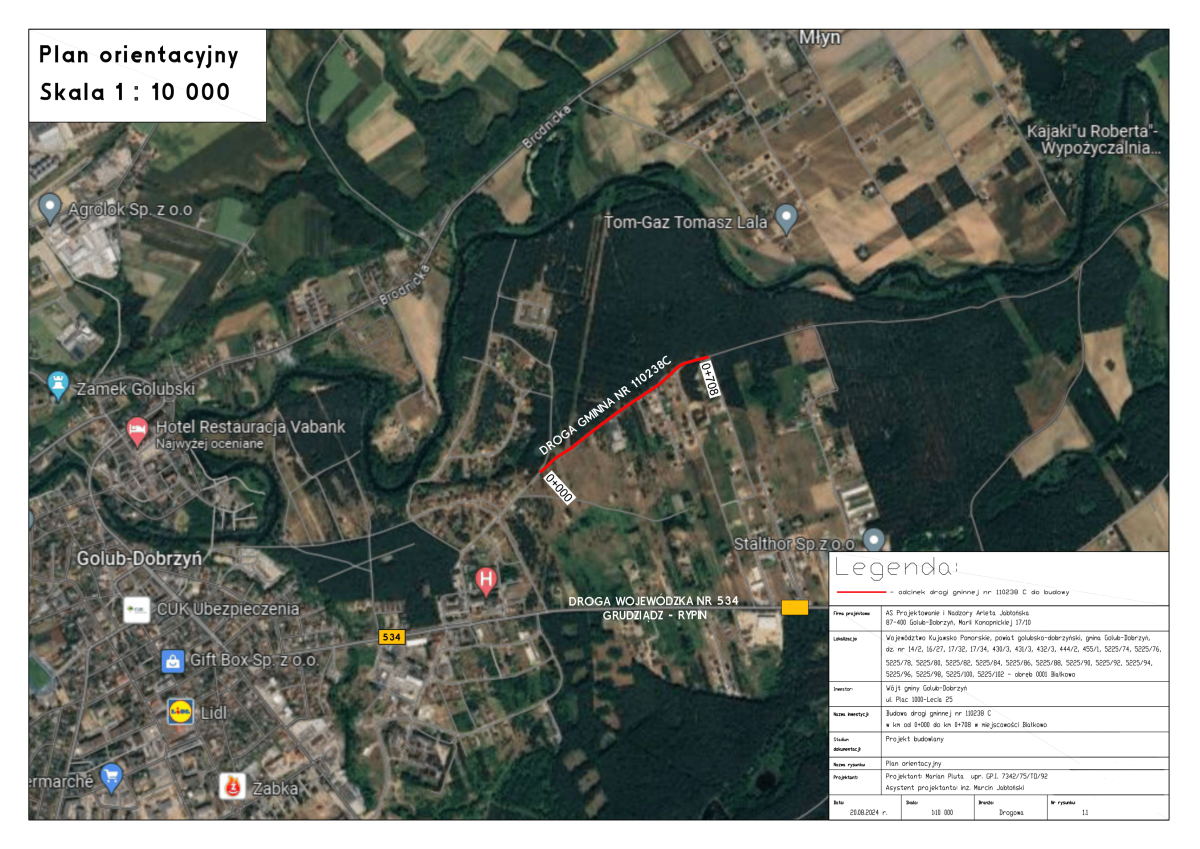Poglądowa mapa z przebiegiem drogi