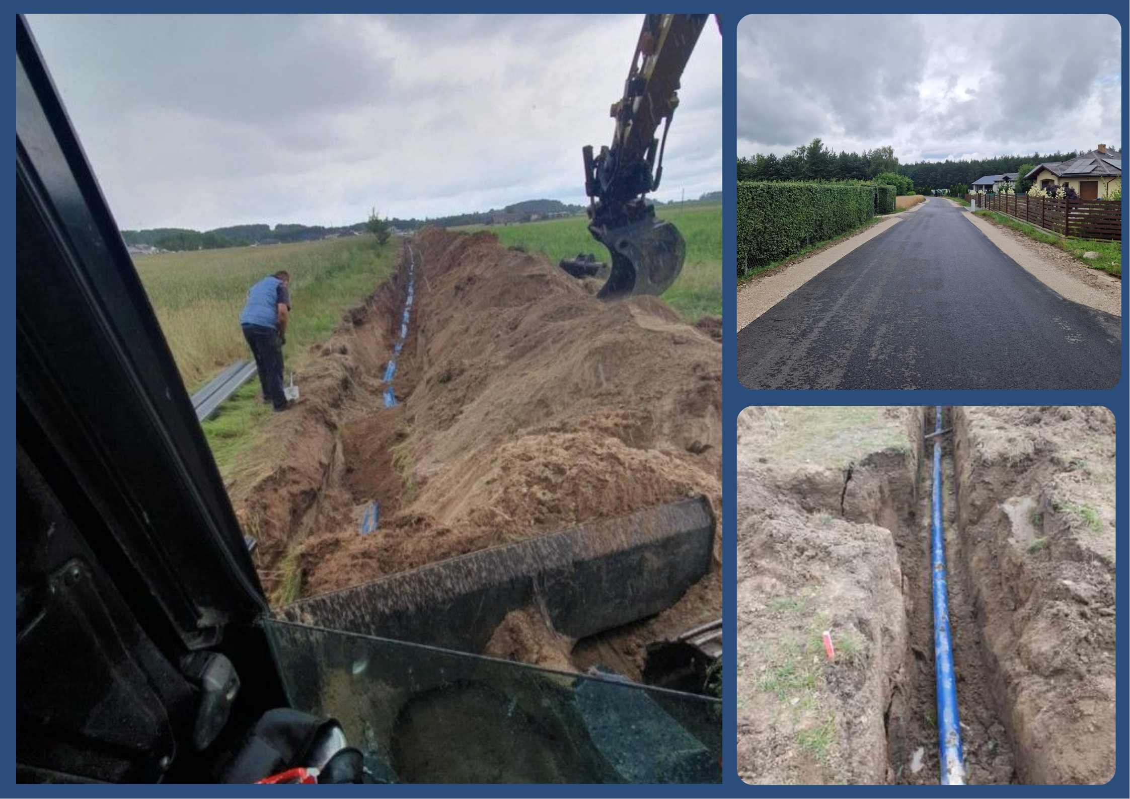 Układanie sieci wodociągowej oraz droga w kierunku pompowni
