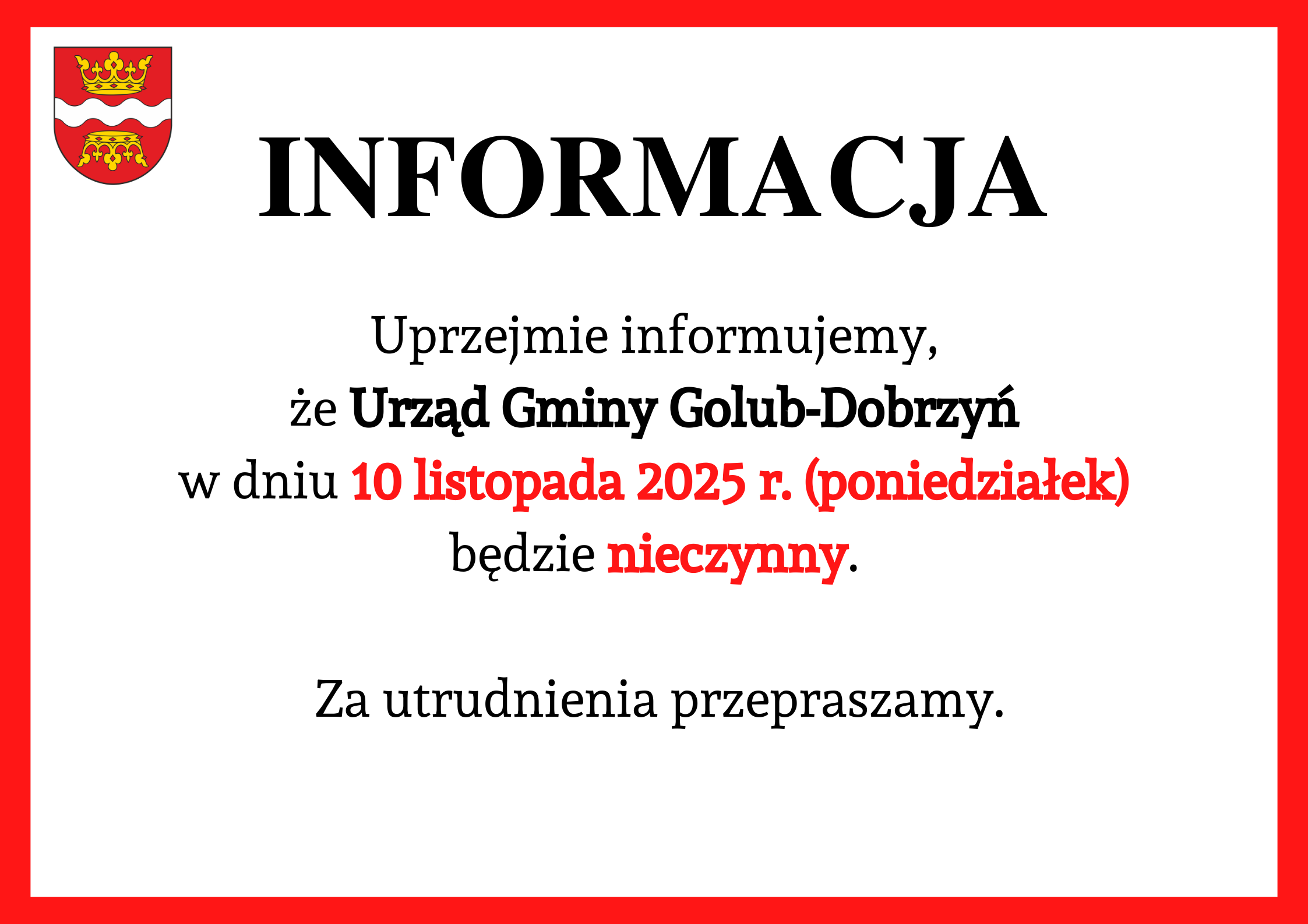 Informacja o pracy Urzędu 10 listopada