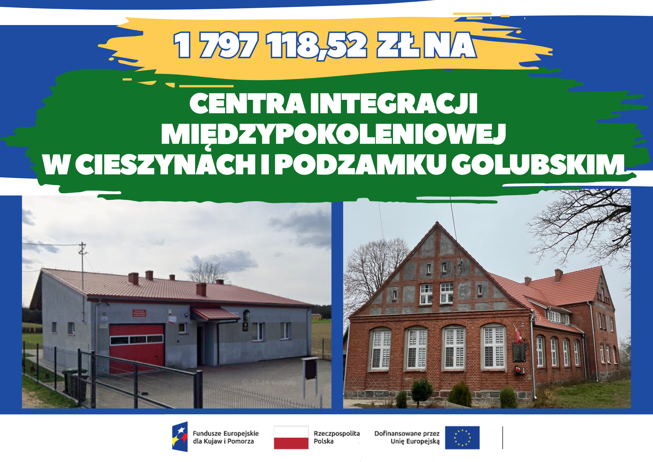 Budynki świetlic wiejskich w Podzamku Golubskim i Cieszynach