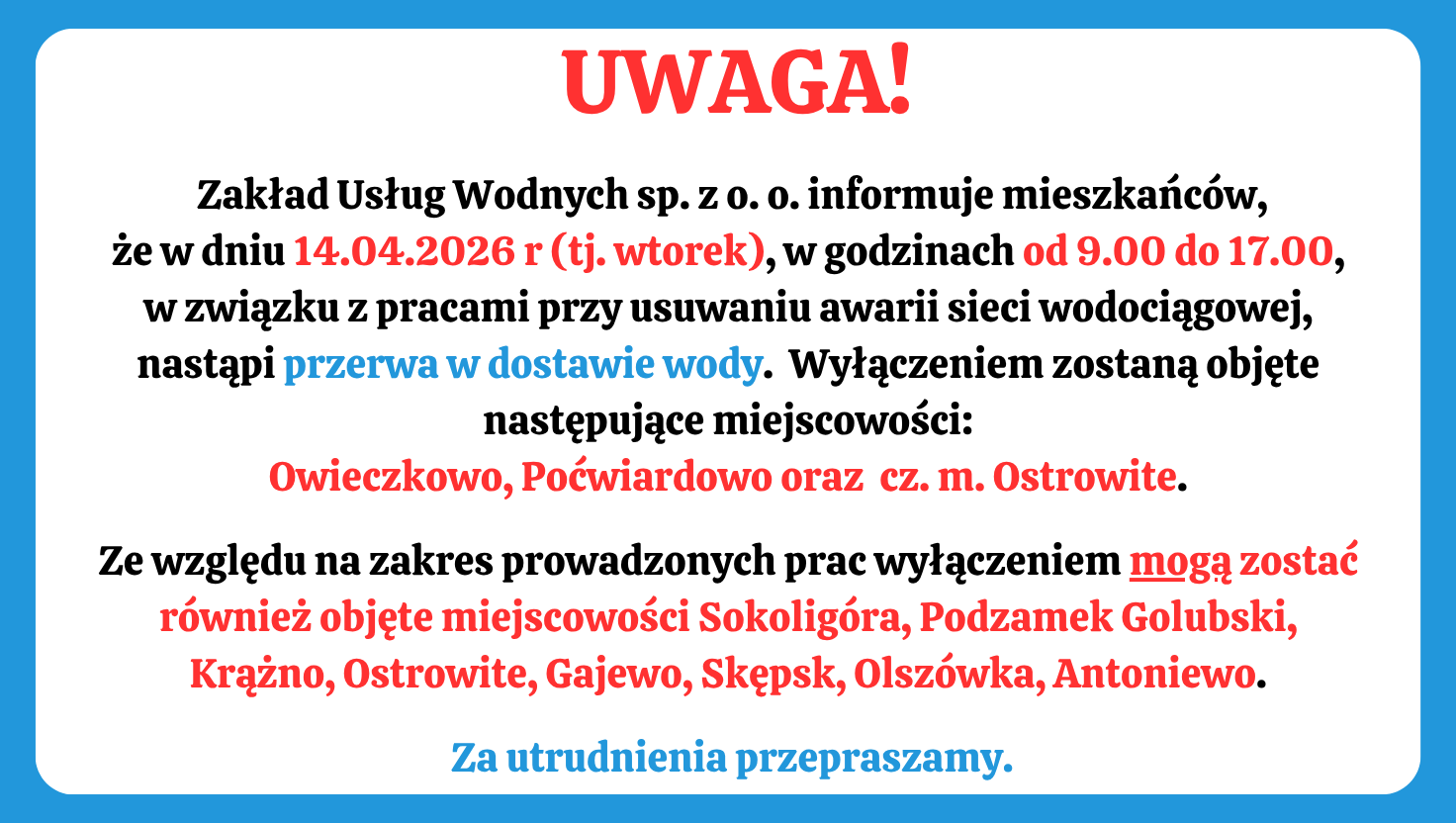 Przerwa w dostawie wody